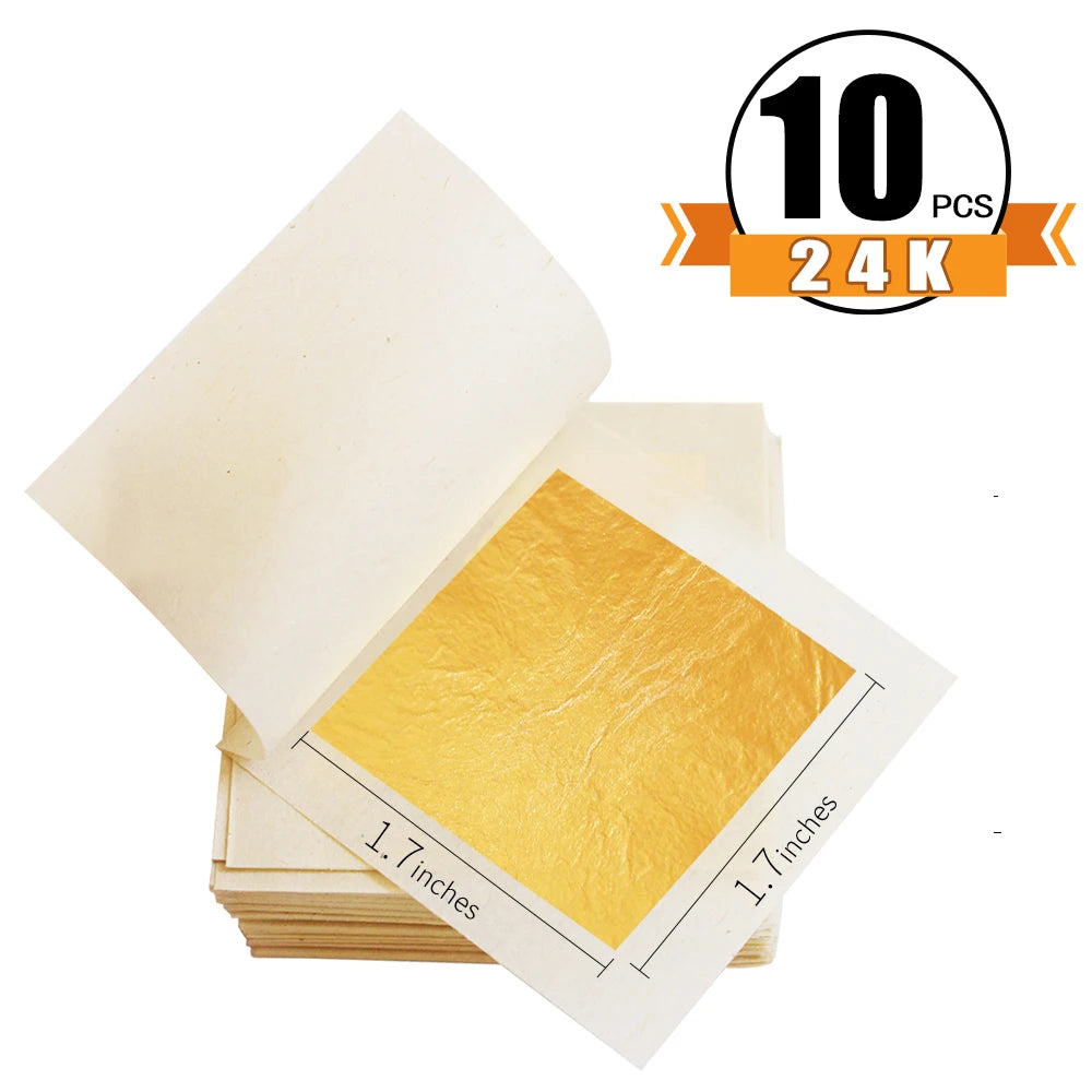 Hojas de hojas de oro puro de 24K, 10 Uds. para manualidades