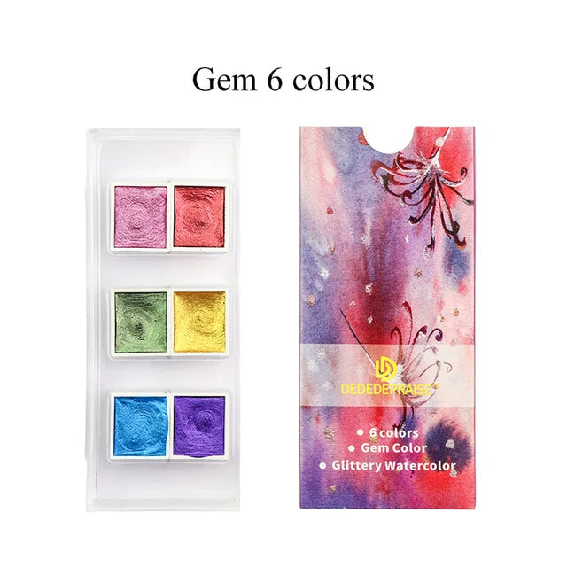 Juego de pinturas de Acuarela sólidas de 12 colores, pigmento nacarado texturizado, brillo metálico
