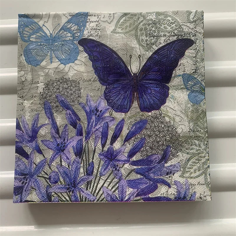 Decoupage-Servilletas de papel de flores, mariposas, 20 unidades