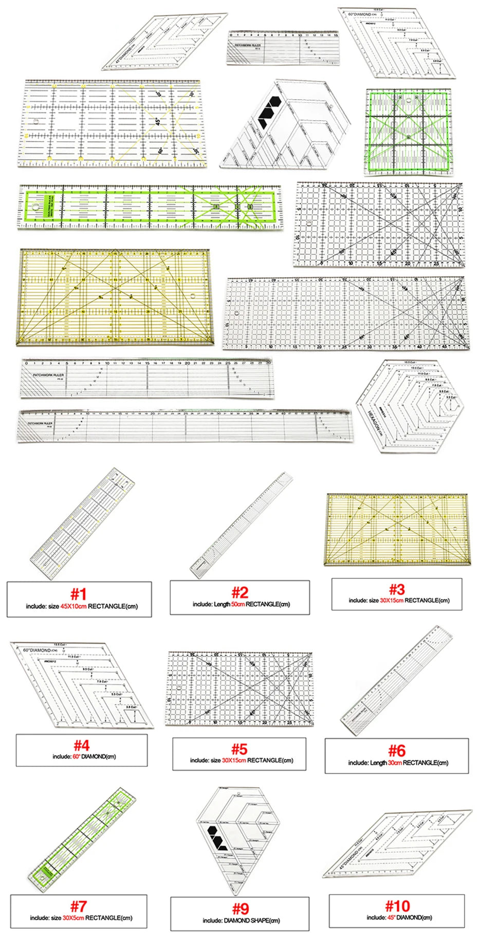 4 unids/set de reglas de costura, acrílicas