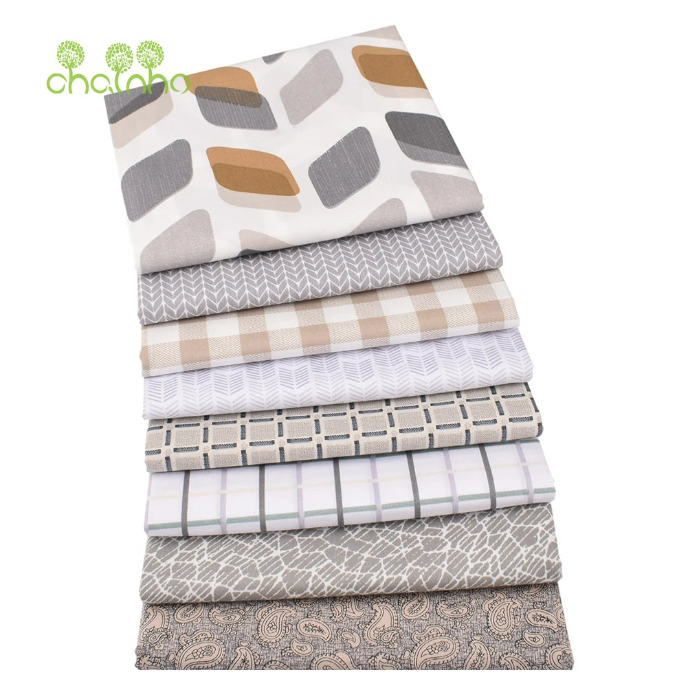 Tela de sarga 100% de algodón estampada, beige y gris, para ropa de cama, camisa y vestido de bebés y niños