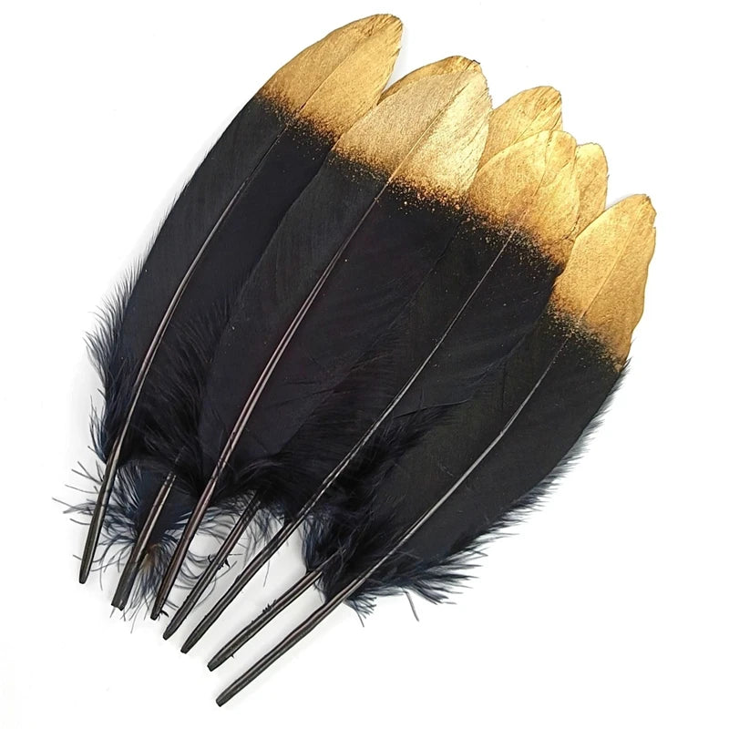 Plumas de ganso negras bañadas en dorado y plateado para decoración, accesorios de artesanía, 20 piezas