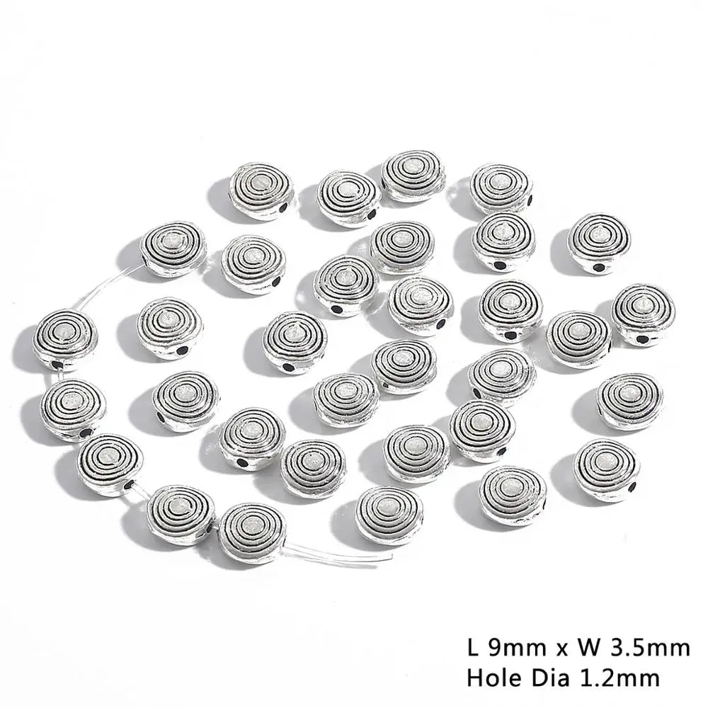 Cuentas espaciadoras de aleación con patrón oblato, mostacillas de metal, 20-30 Uds.