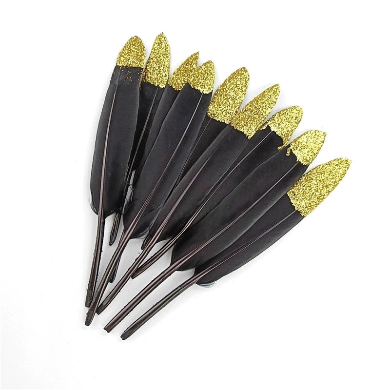 Plumas de ganso negras bañadas en dorado y plateado para decoración, accesorios de artesanía, 20 piezas