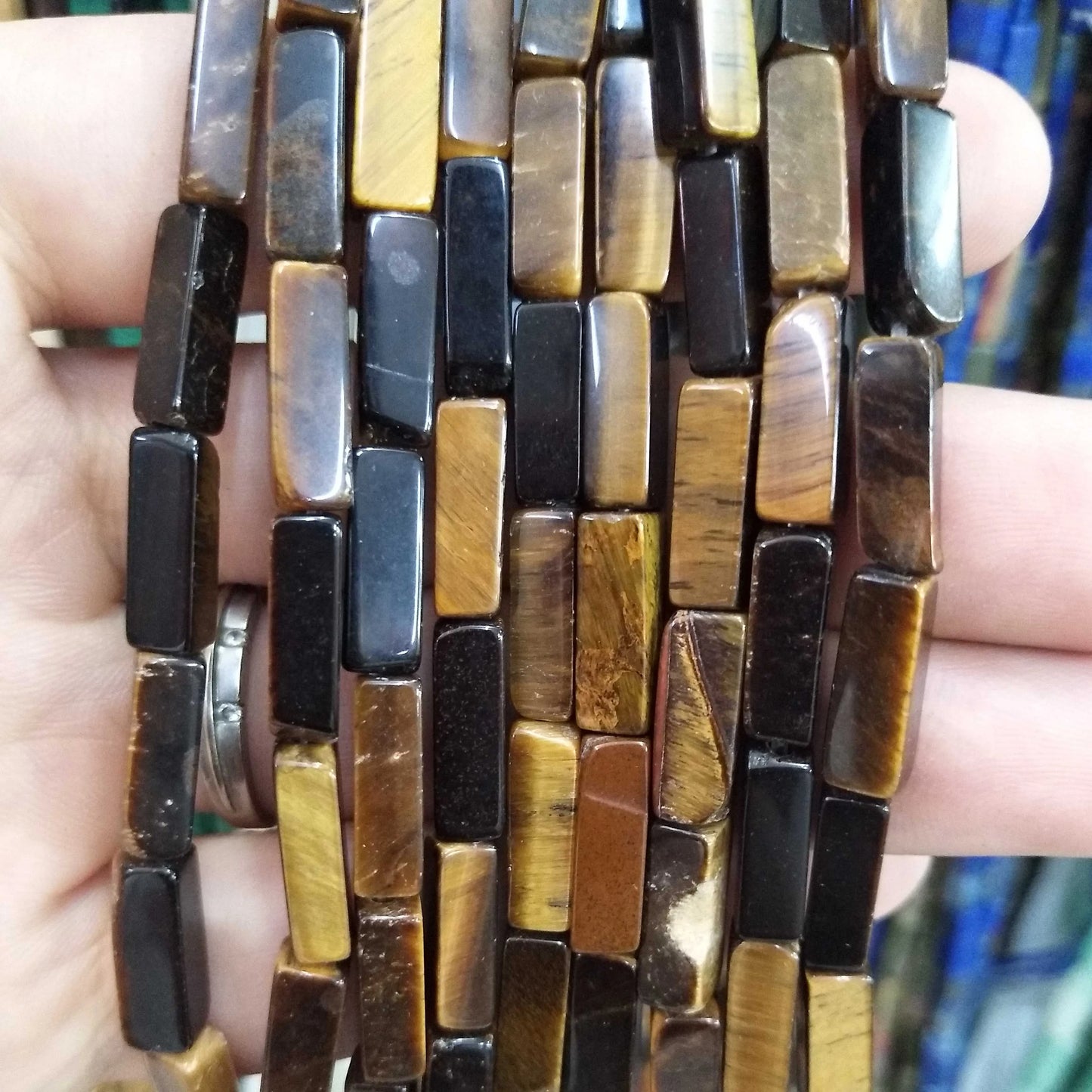 28PCS aprox. Piedra Natural cuadrada, Ojo de Tigre, lapislázuli, ágata, labradorita, jaspe, para fabricación de joyas 4*13mm