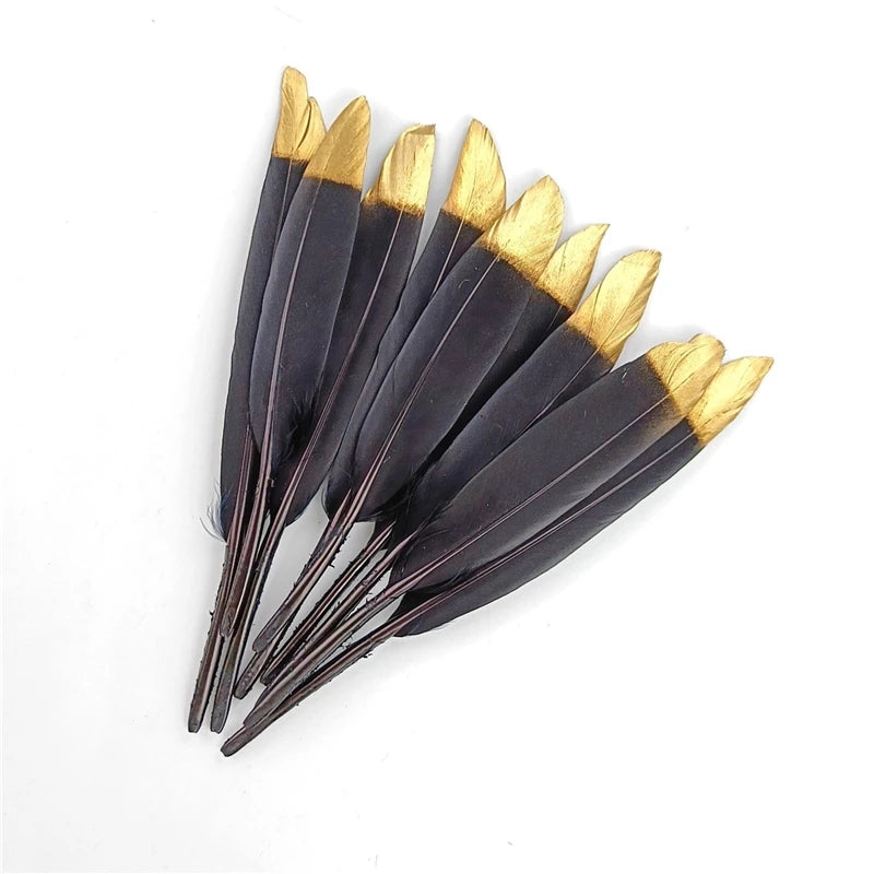 Plumas de ganso negras bañadas en dorado y plateado para decoración, accesorios de artesanía, 20 piezas