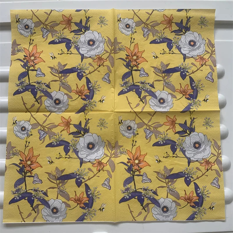 Decoupage-Servilletas de papel de flores, mariposas, 20 unidades