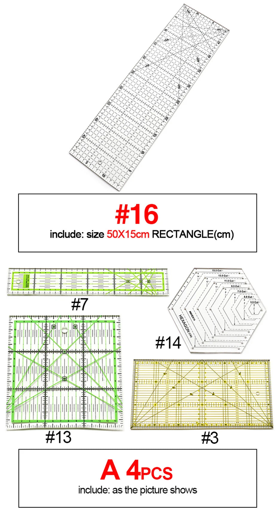 4 unids/set de reglas de costura, acrílicas