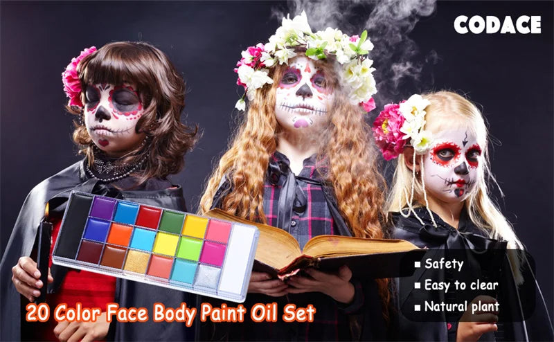 Kit de pintura con pinceles para niños y adultos, maquillaje corporal, arte corporal, ingrediente seguro, 12/20 colores