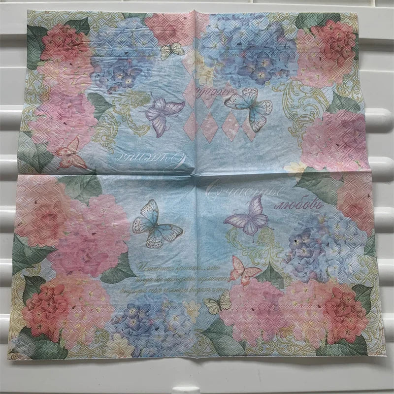 Decoupage-Servilletas de papel de flores, mariposas, 20 unidades