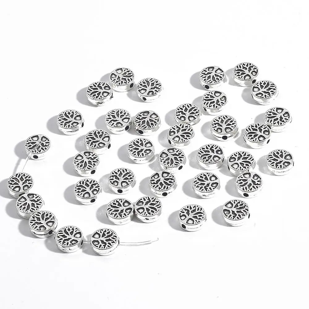 Cuentas espaciadoras de aleación con patrón oblato, mostacillas de metal, 20-30 Uds.