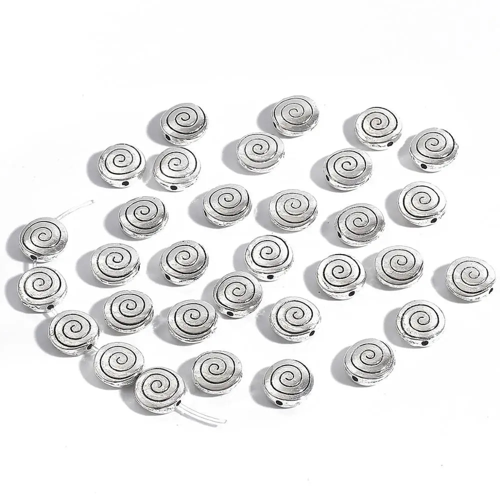 Cuentas espaciadoras de aleación con patrón oblato, mostacillas de metal, 20-30 Uds.