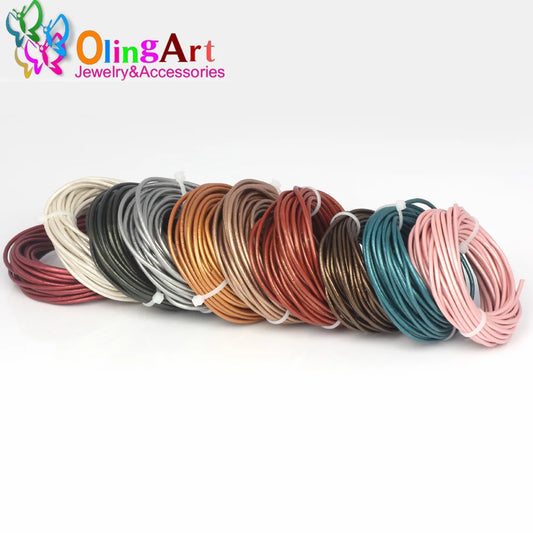 OlingArt 1.5mm 5M/Lot  Cordón de cuero genuino de colores para joyería