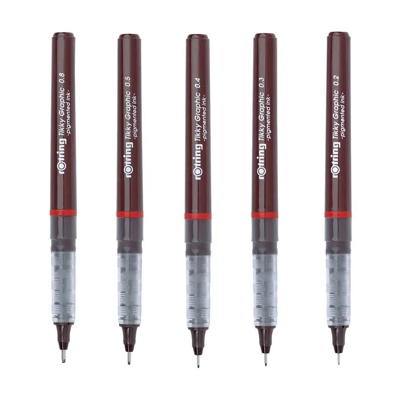 Rotring Tikky: lápiz tiralíneas delineador desechable para diseño gráfico, 0,1/0,2/0,3/0,4/0,5/0,7mm, lote de 3 unidades