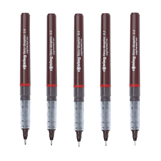 Rotring Tikky: lápiz tiralíneas delineador desechable para diseño gráfico, 0,1/0,2/0,3/0,4/0,5/0,7mm, lote de 3 unidades