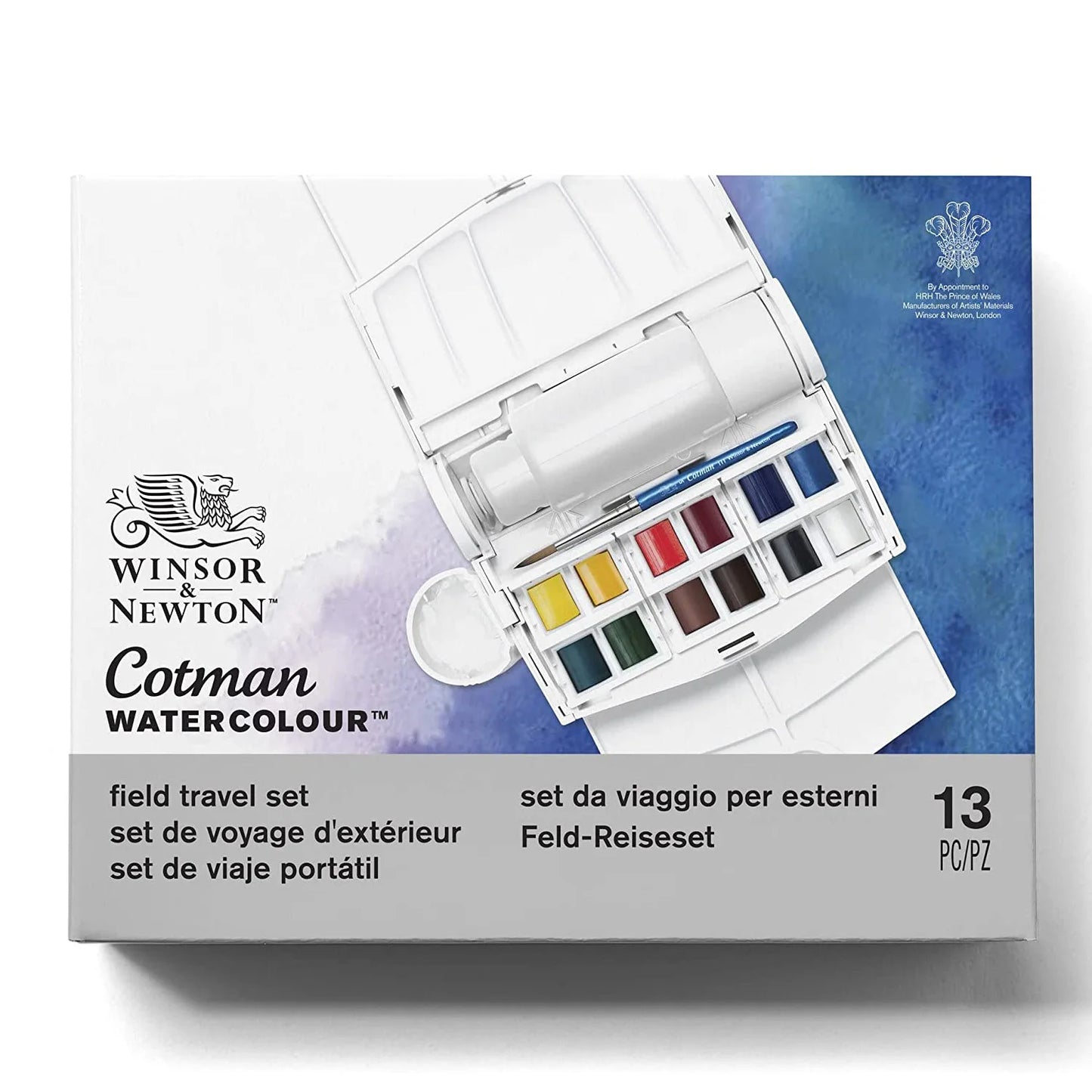 Juego de acuarela Winsor & Newton Cotman, juego de viaje, 12 colores, mezcladores, pincel de con depósito de agua, paleta de mezcla, lavado de pinceles