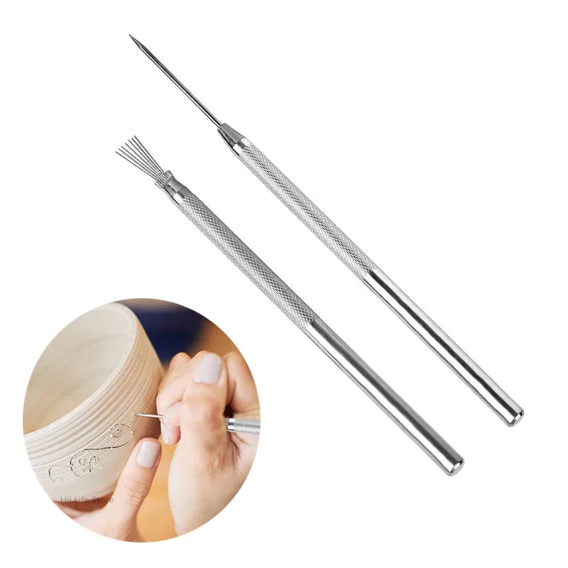 Cepillo de acero de siete púas y aguja de metal, herramienta de modelado, ultraligera