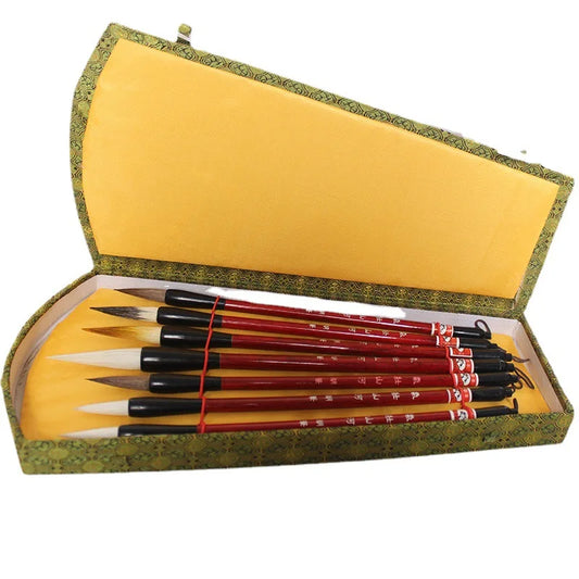 Caja de pinceles de pintura de caligrafía china, juego de pinceles de pintura de pelo de lana, 7 piezas