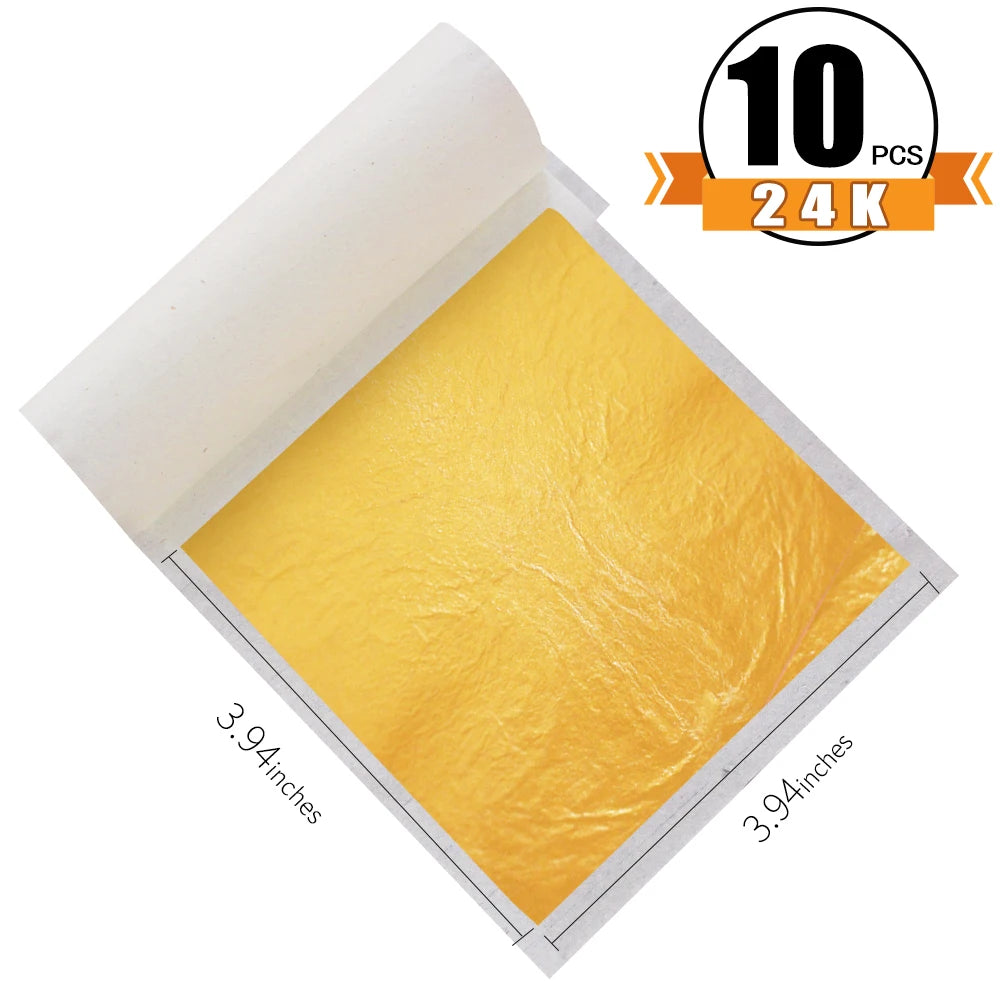 Hojas de hojas de oro puro de 24K, 10 Uds. para manualidades