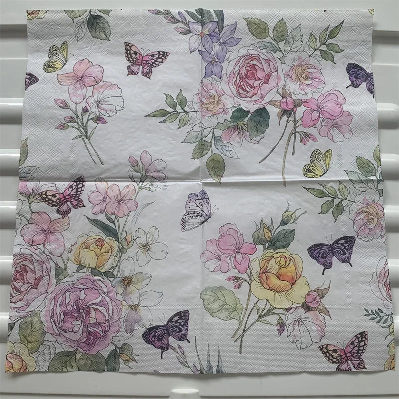 Decoupage-Servilletas de papel de flores, mariposas, 20 unidades