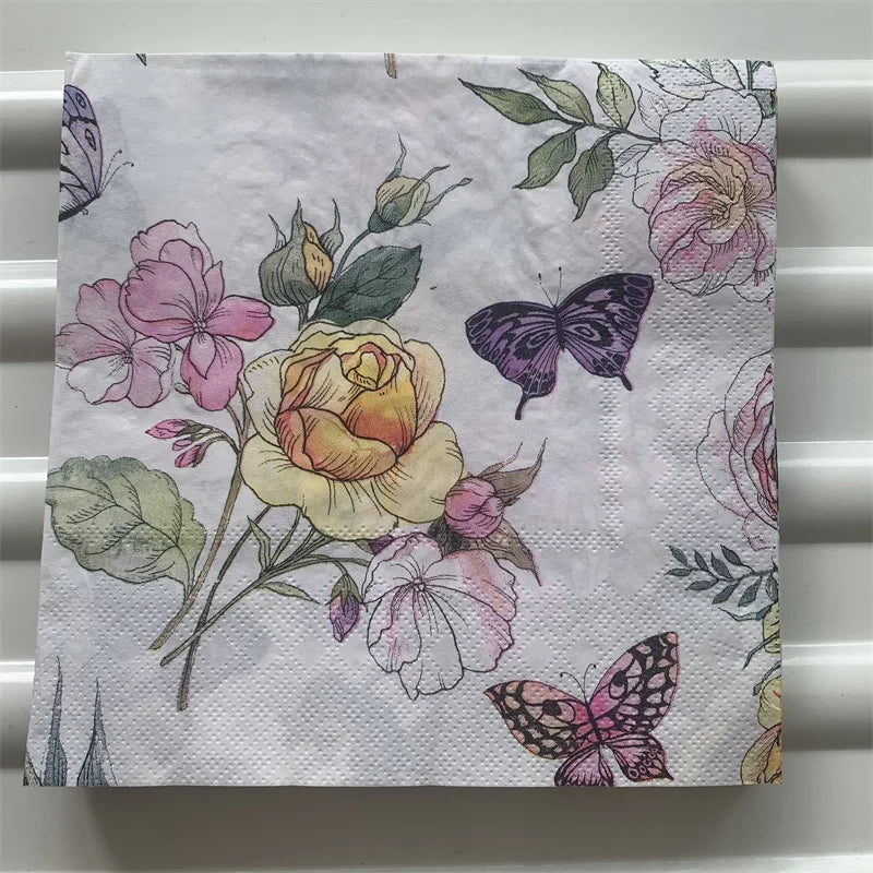 Decoupage-Servilletas de papel de flores, mariposas, 20 unidades