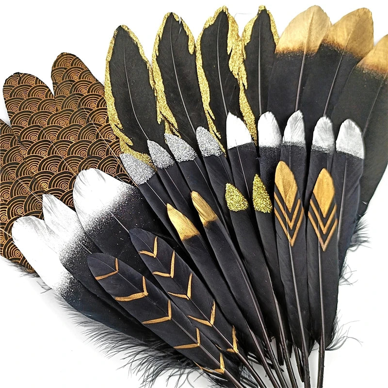 Plumas de ganso negras bañadas en dorado y plateado para decoración, accesorios de artesanía, 20 piezas