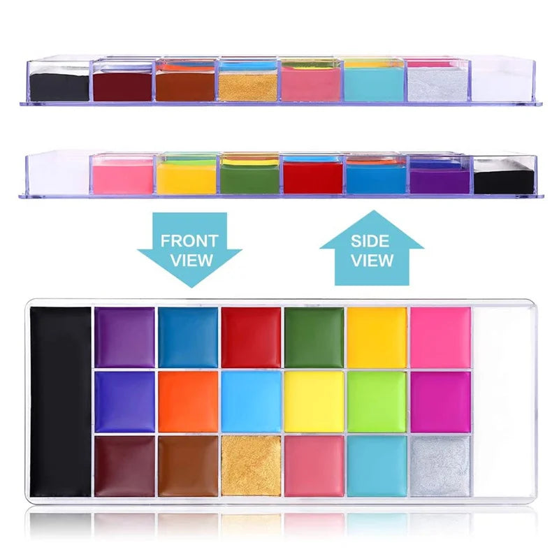 Kit de pintura con pinceles para niños y adultos, maquillaje corporal, arte corporal, ingrediente seguro, 12/20 colores