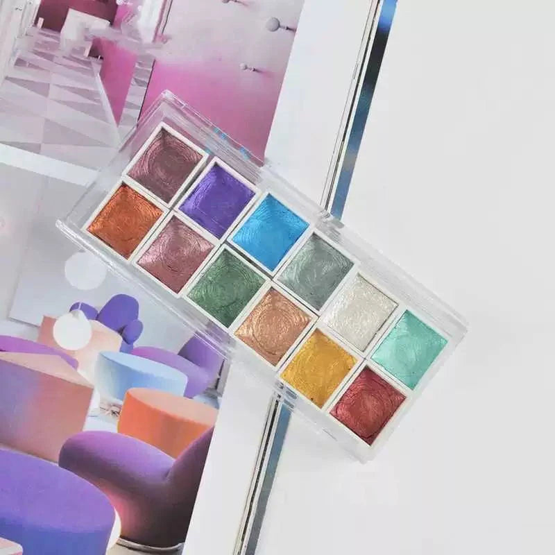 Juego de pinturas de Acuarela sólidas de 12 colores, pigmento nacarado texturizado, brillo metálico