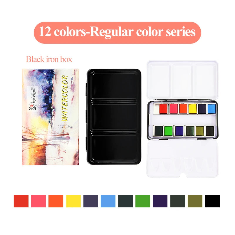 Juego de pinturas de Acuarela sólidas de 12 colores, pigmento nacarado texturizado, brillo metálico