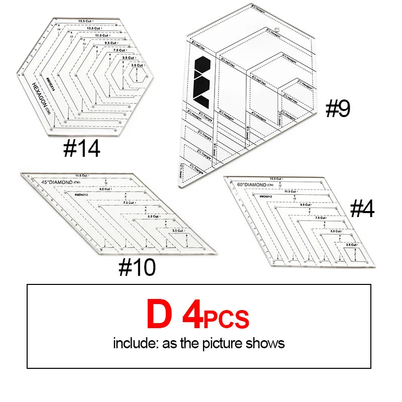4 unids/set de reglas de costura, acrílicas