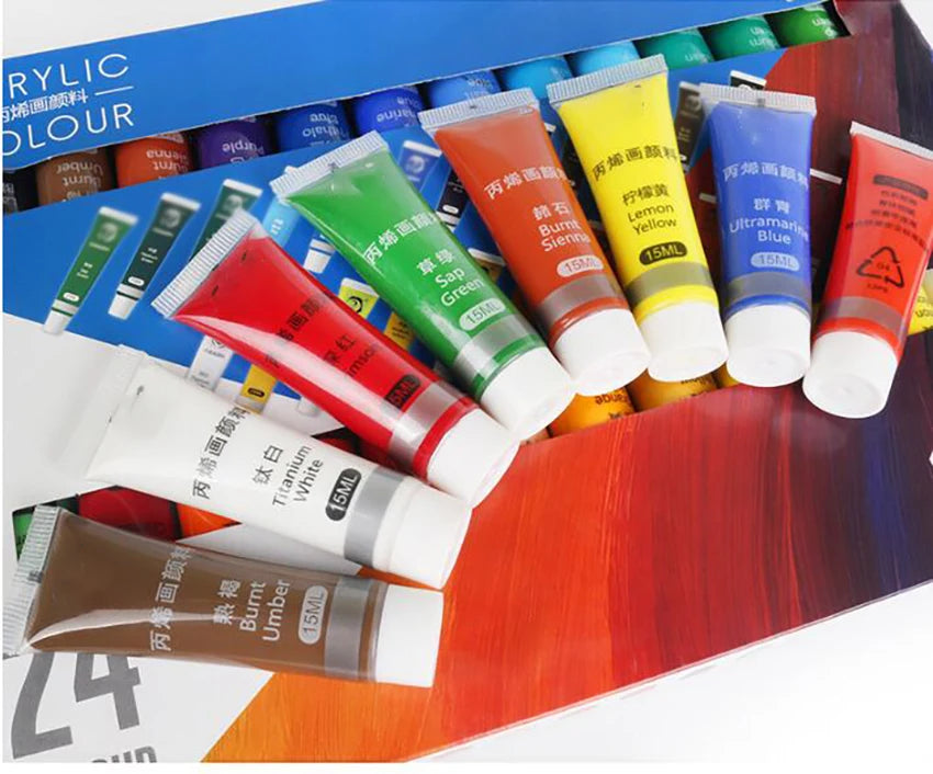 Juego de pinturas acrílicas de 15ML, 12/24 colores, pigmento para tela, ropa, uñas, vidrio, dibujo