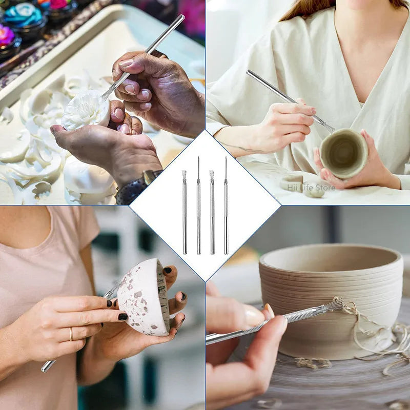 Cepillo de acero de siete púas y aguja de metal, herramienta de modelado, ultraligera
