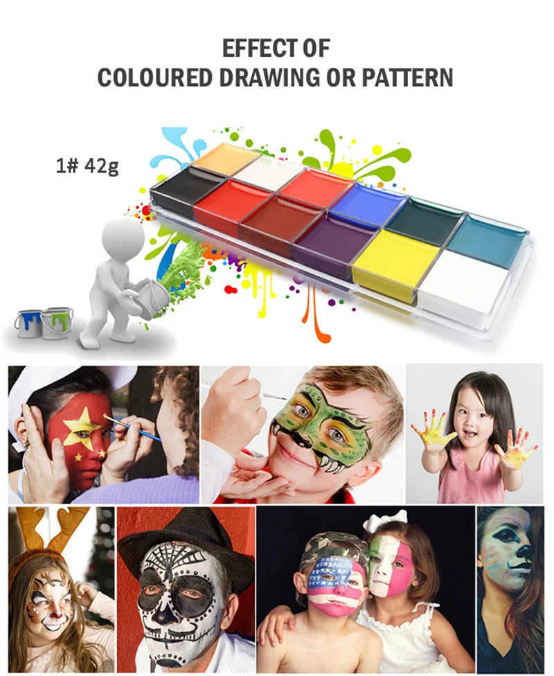 Kit de pintura con pinceles para niños y adultos, maquillaje corporal, arte corporal, ingrediente seguro, 12/20 colores