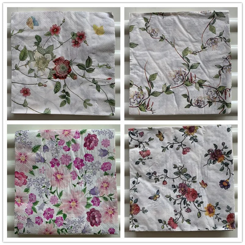 Decoupage-Servilletas de papel de flores, mariposas, 20 unidades
