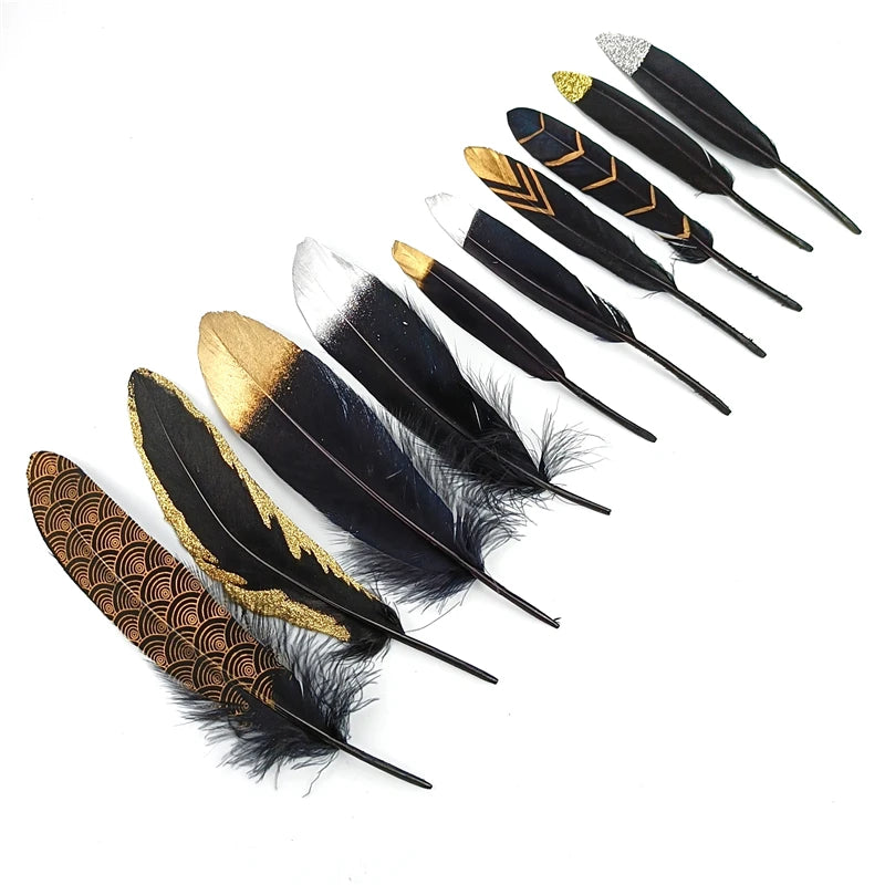 Plumas de ganso negras bañadas en dorado y plateado para decoración, accesorios de artesanía, 20 piezas