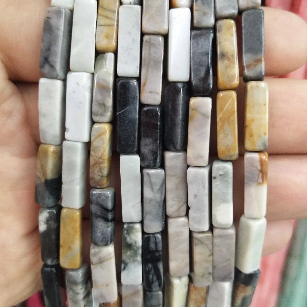 28PCS aprox. Piedra Natural cuadrada, Ojo de Tigre, lapislázuli, ágata, labradorita, jaspe, para fabricación de joyas 4*13mm