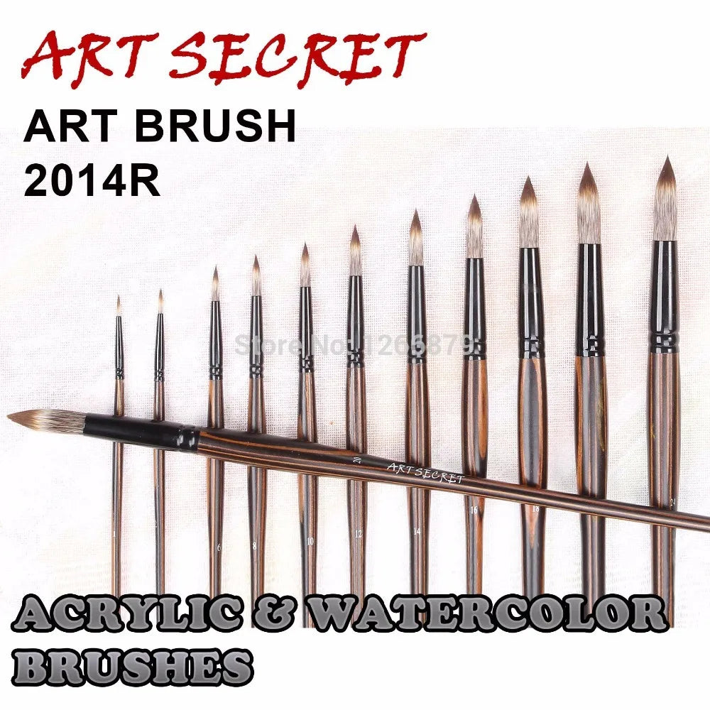 ArtSecret-pincel de alta calidad para pintar con acuarela, herramienta de dibujo con mango de madera, virola de latón negro, pelo Taklon coreano, 2014R 2014F