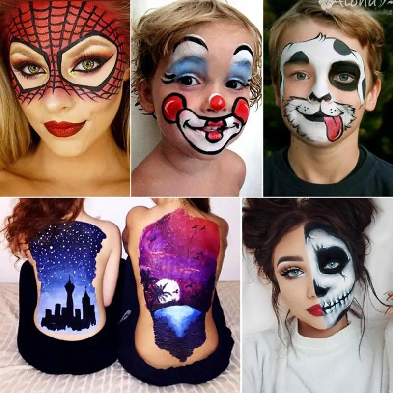 Kit de pintura con pinceles para niños y adultos, maquillaje corporal, arte corporal, ingrediente seguro, 12/20 colores