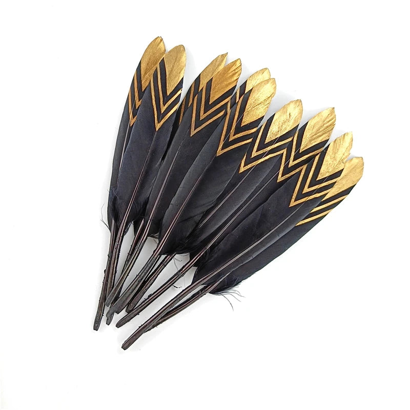 Plumas de ganso negras bañadas en dorado y plateado para decoración, accesorios de artesanía, 20 piezas