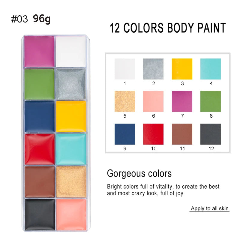 Kit de pintura con pinceles para niños y adultos, maquillaje corporal, arte corporal, ingrediente seguro, 12/20 colores