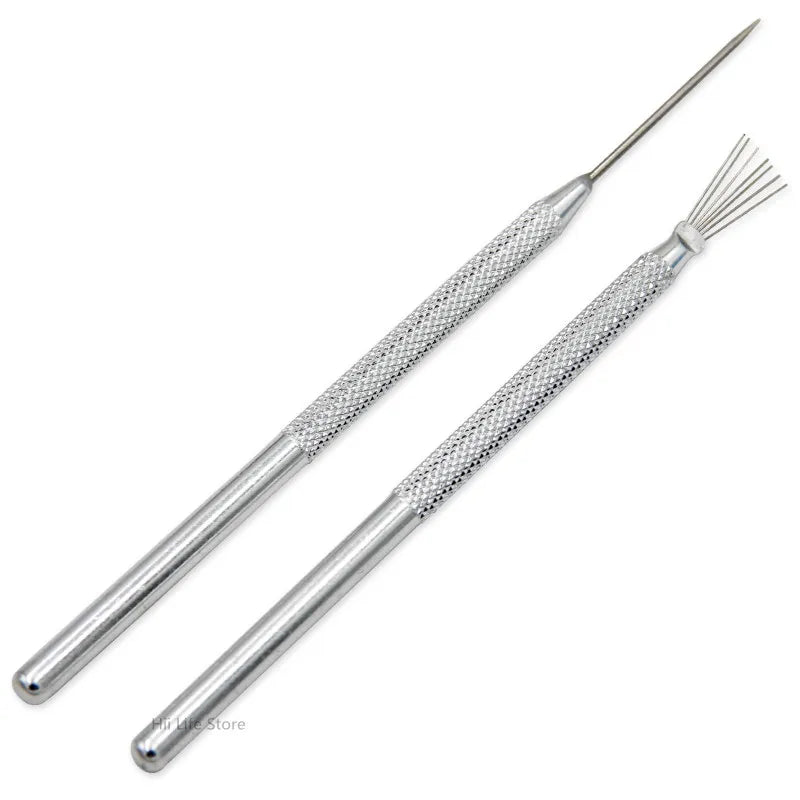 Cepillo de acero de siete púas y aguja de metal, herramienta de modelado, ultraligera