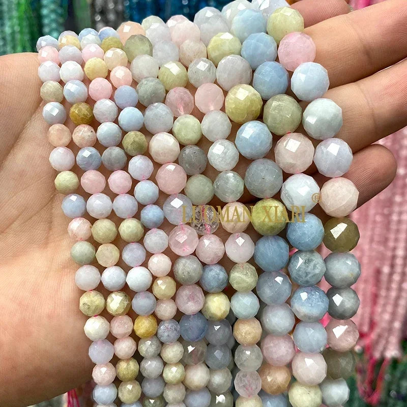Piedra Natural redonda facetada AAA, mostacillas espaciadoras sueltas para fabricación de joyería