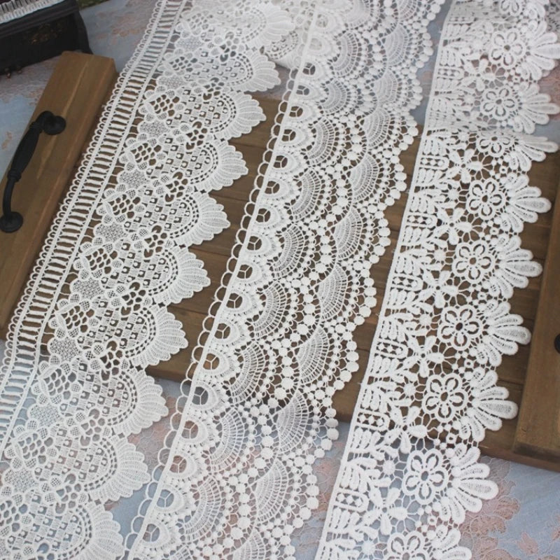 Cintas de encaje bordado de algodón blanco, 2 yardas (1,80 mts a aprox.)