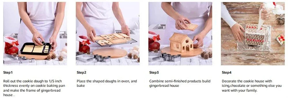 Juego de cortadores de galletas para casa de jengibre, 18 Uds., acero inoxidable, 3D, accesorios para hornear