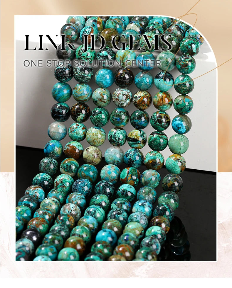 Mostacillas de piedra de crisocola de azurita natural, redondo para fabricación de joyas, 6, 8, 10mm