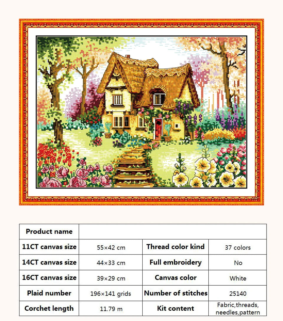 Kit de punto de cruz para manualidades,  con patrones de paisaje con Casa o cabaña,  11CT, 14CT, 16CT, DMC