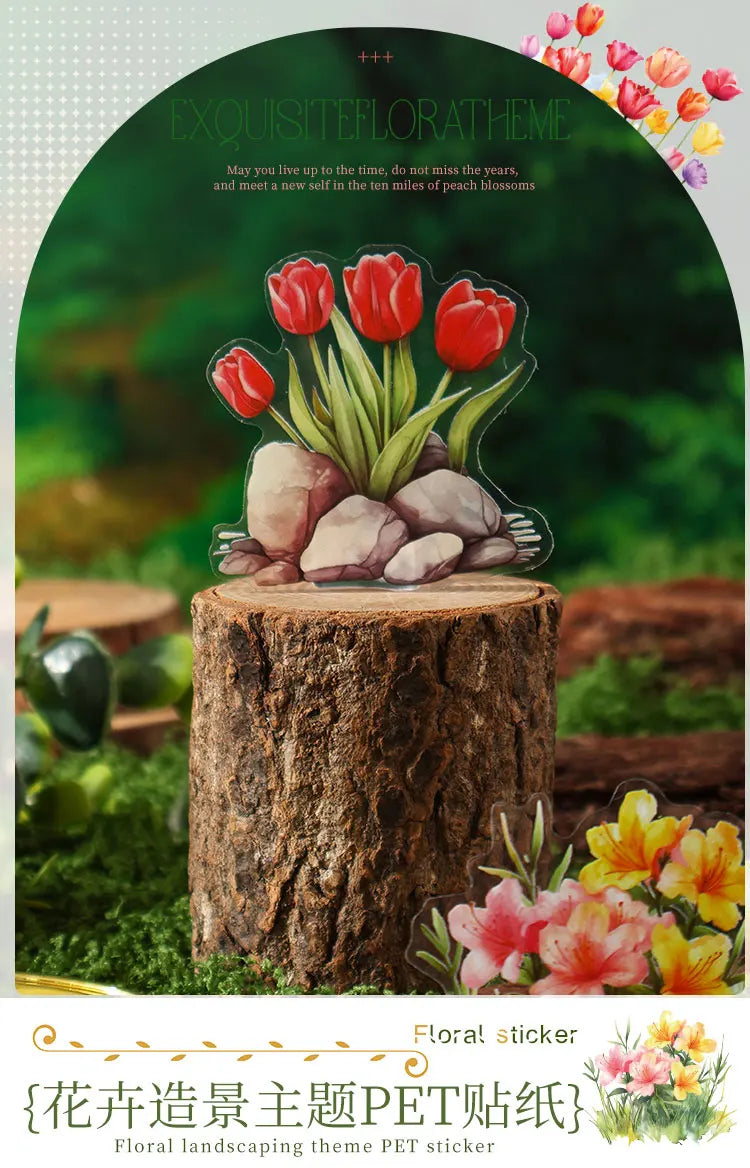 40/240 Uds. Stickers creativos vibrantes de plantas y flores
