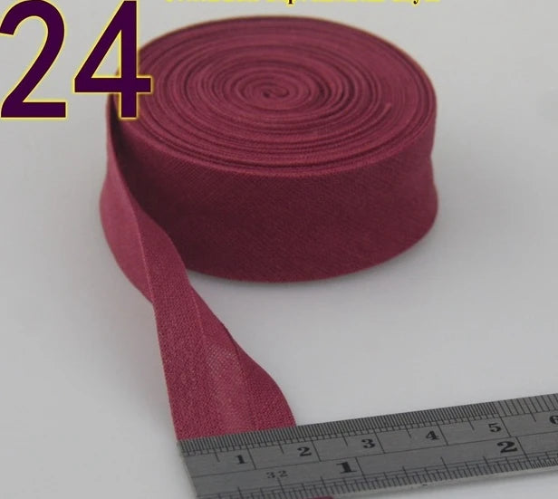 Sesgo, cinta al bies 100% de algodón, 20mm de ancho, 3/4 ",  con pliegue planchado, 5 mts