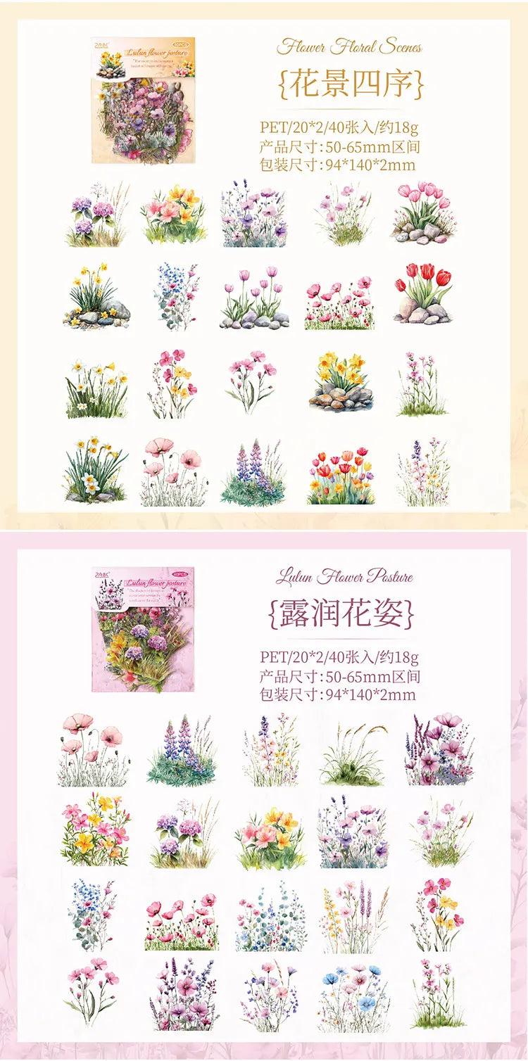 40/240 Uds. Stickers creativos vibrantes de plantas y flores