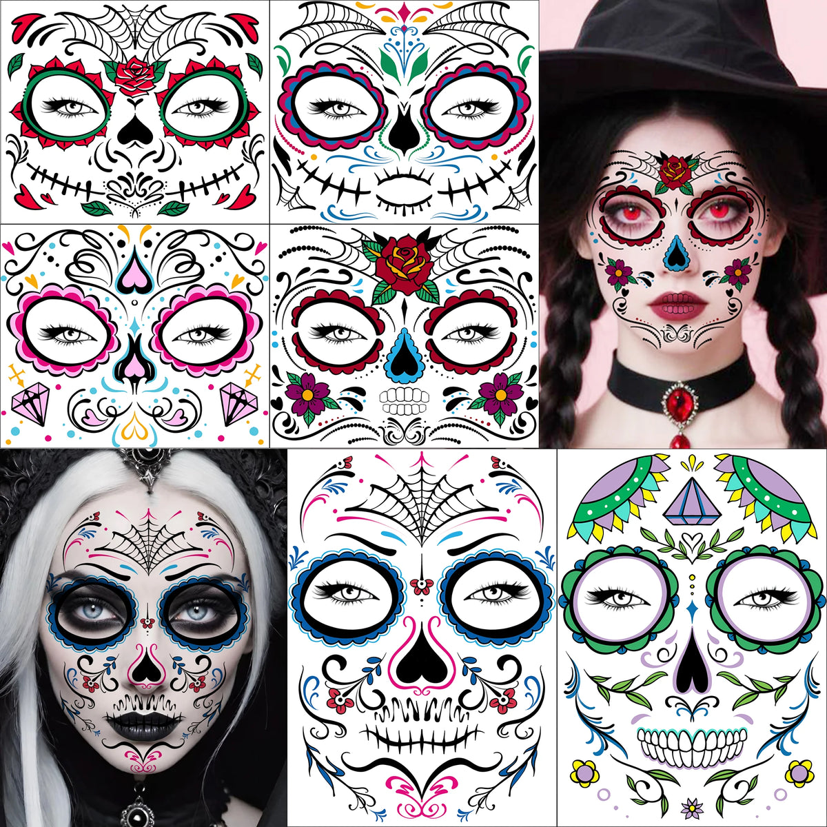 6 Hojas de Tatuajes Temporales para Halloween, Duraderos e Impermeables para Hombres y Mujeres